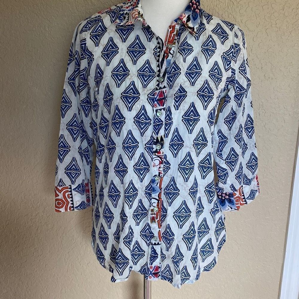 Orientique Naturally Australian graphic button down shirt Sz US5 AU12